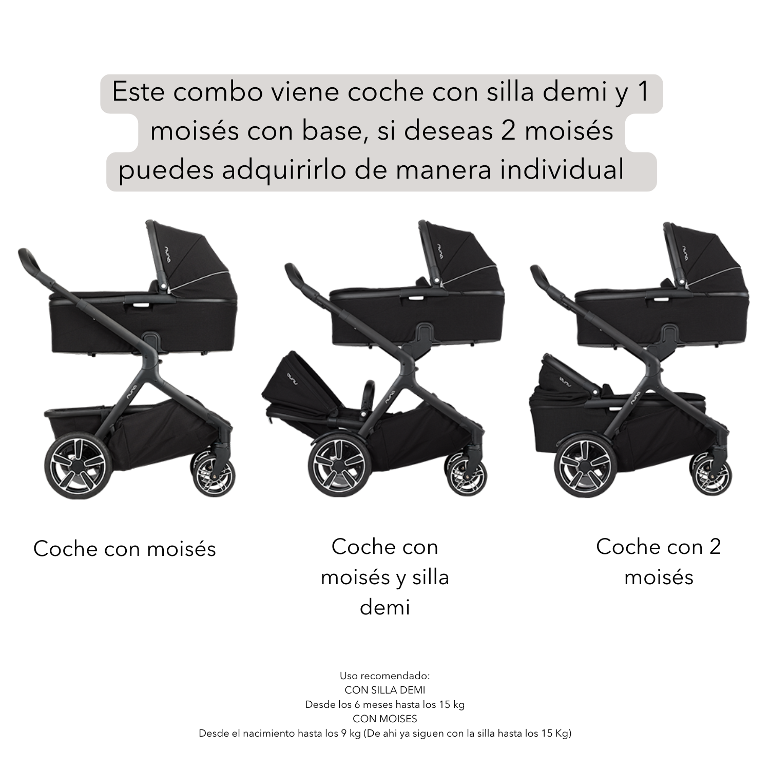 Coche para Bebé Demi Grow Riveted + Cuna Moisés