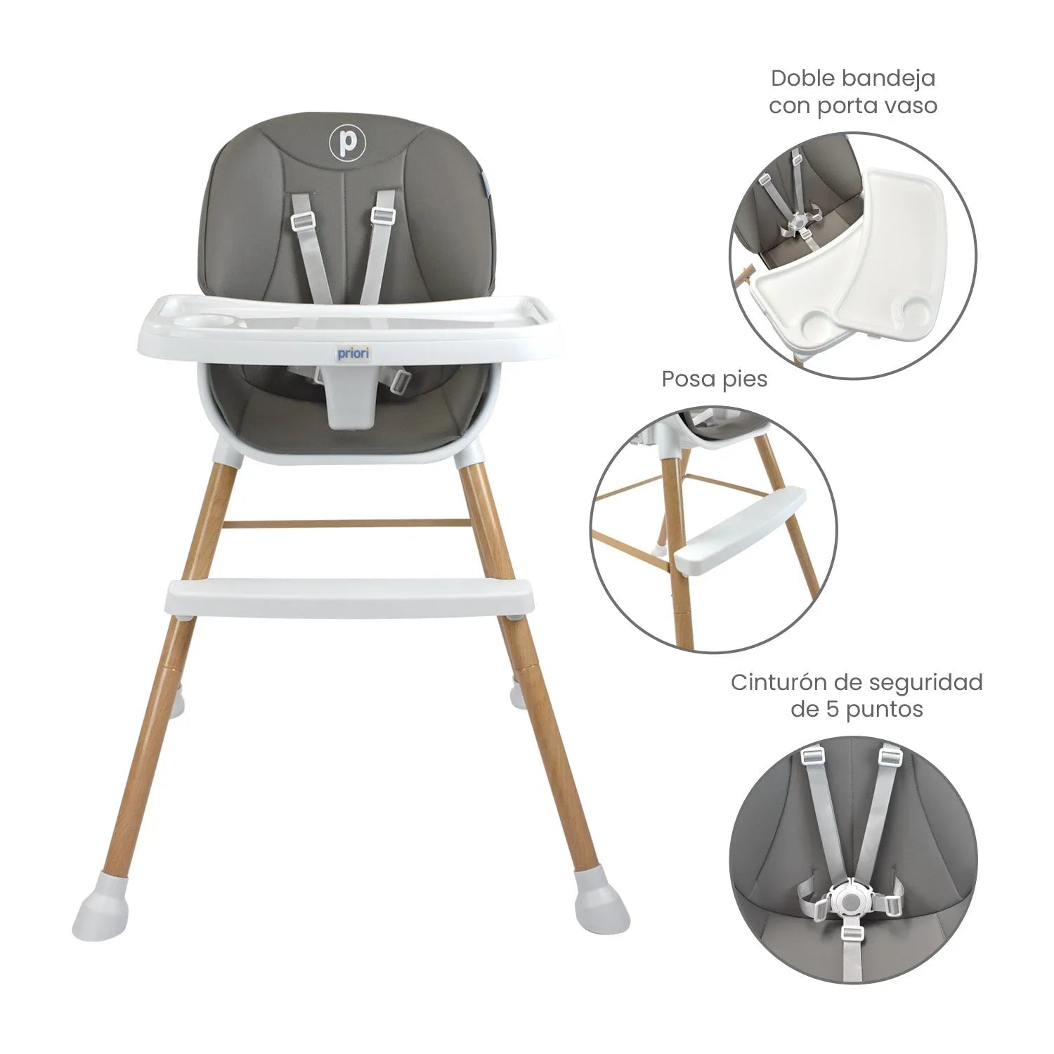 Silla Comedor Bebe 5 en 1 Executive Priori Gris